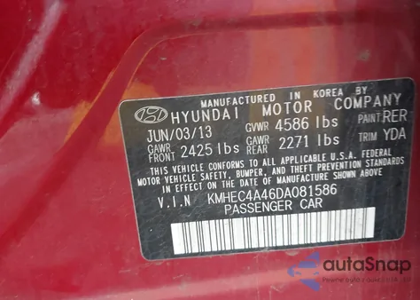 2013 Hyundai Sonata Hybrid Limited from USA, damaged, VIN KMHEC4A46DA081586
